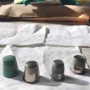 Set of Four Silver and Green Thimbles